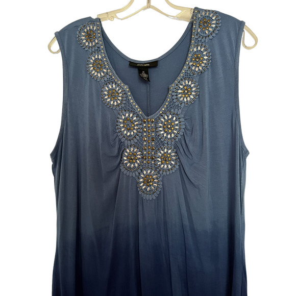 Style&co. Blue Ombre Beaded Crochet Rayon Tank Tunic Top Size 1X Asymmetric Hem - Picture 3 of 10